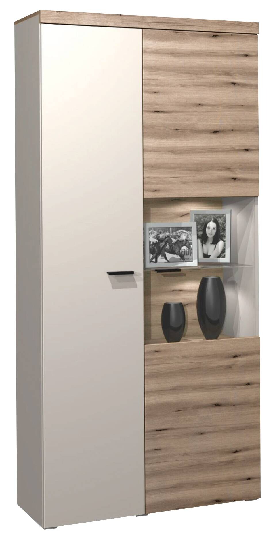 Vitrine Strada weiß Eiche Viking Optik Spanplatte B/H/T: ca. 91x193x32 cm