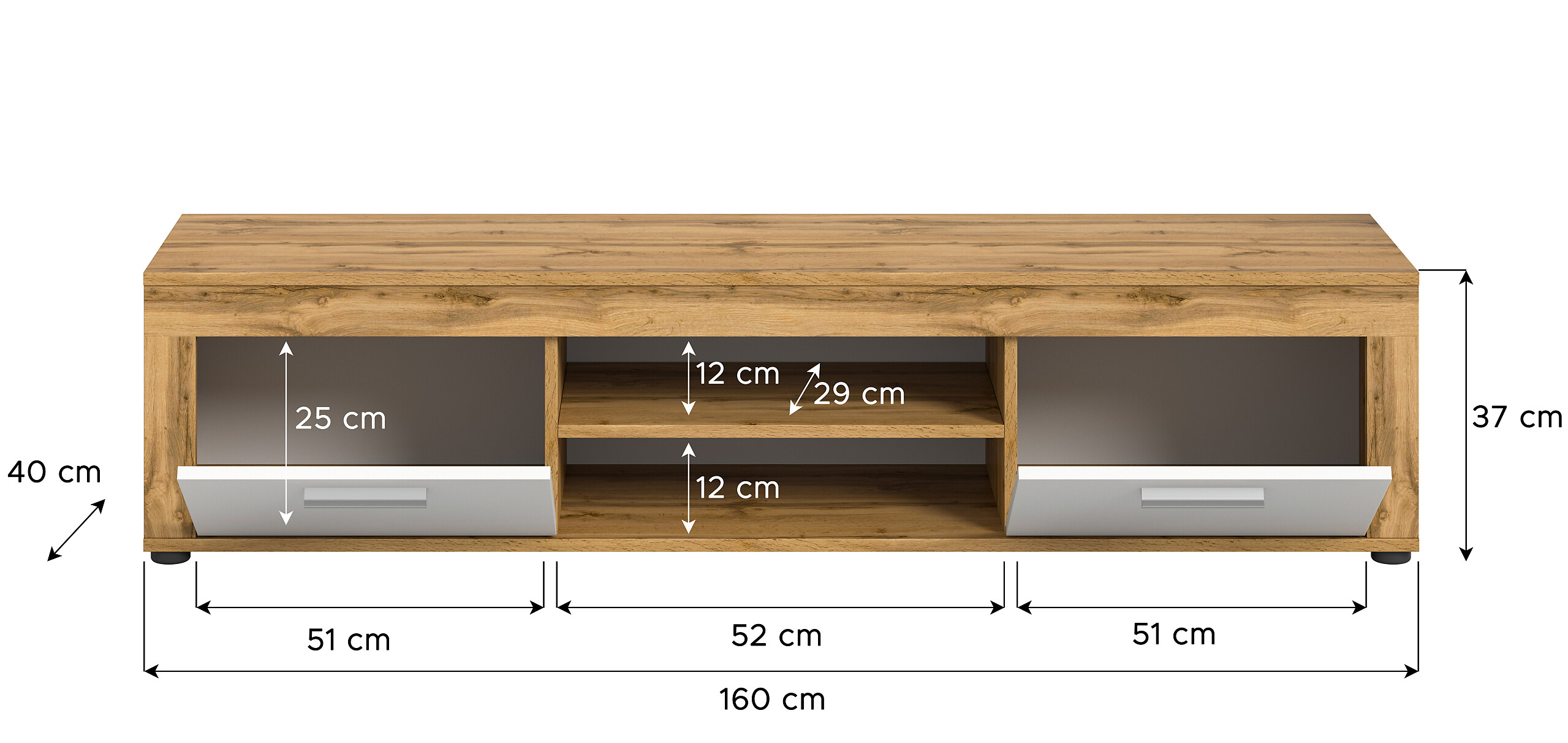 Lowboard Jam Eiche Wotan Nachbildung weiß B/H/T: ca. 160x37x40 cm