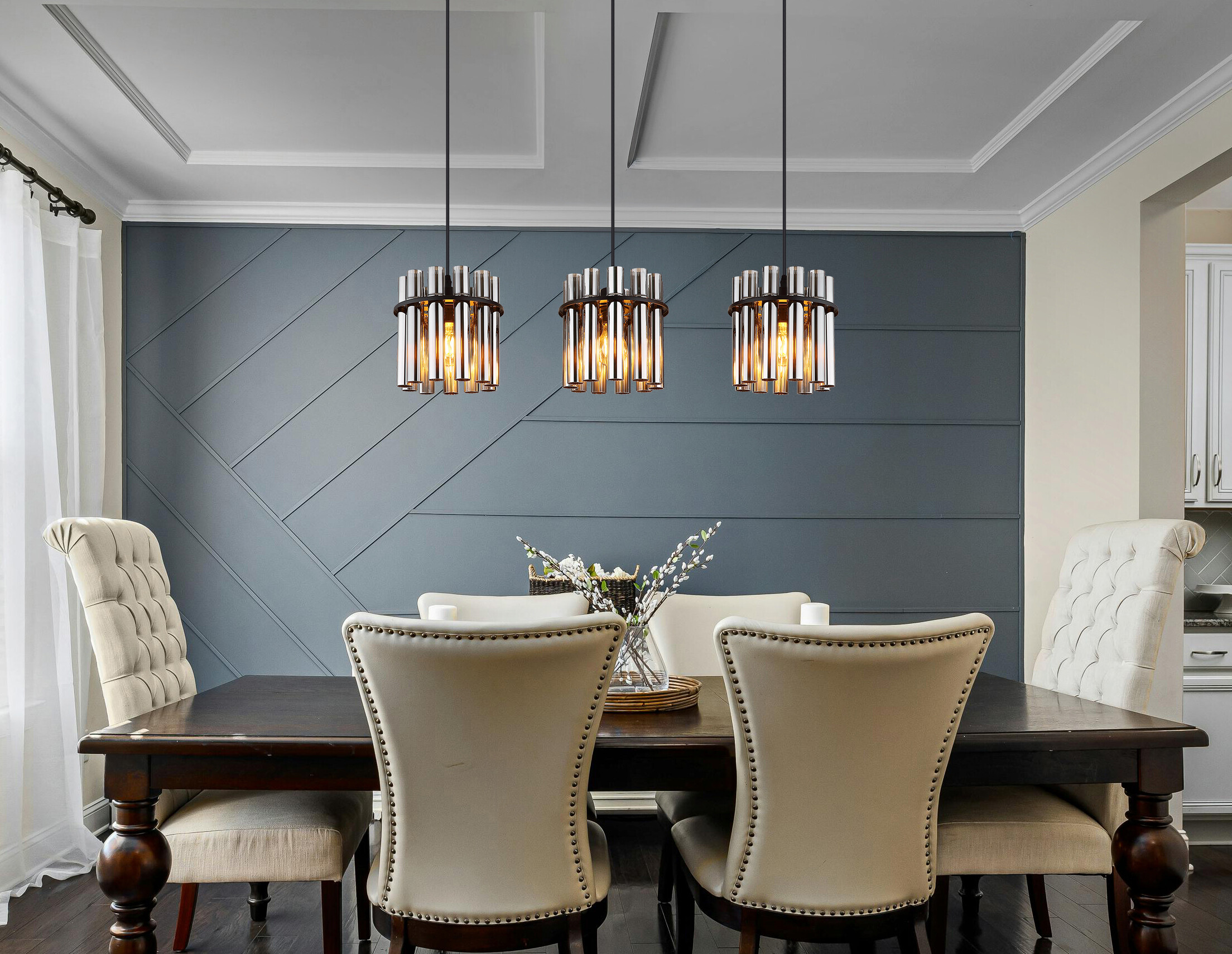 GLOBO Pendelleuchte Rauch schwarz Glas PVC Metall B/H/L: ca. 20x120x80 cm E27 3 Brennstellen