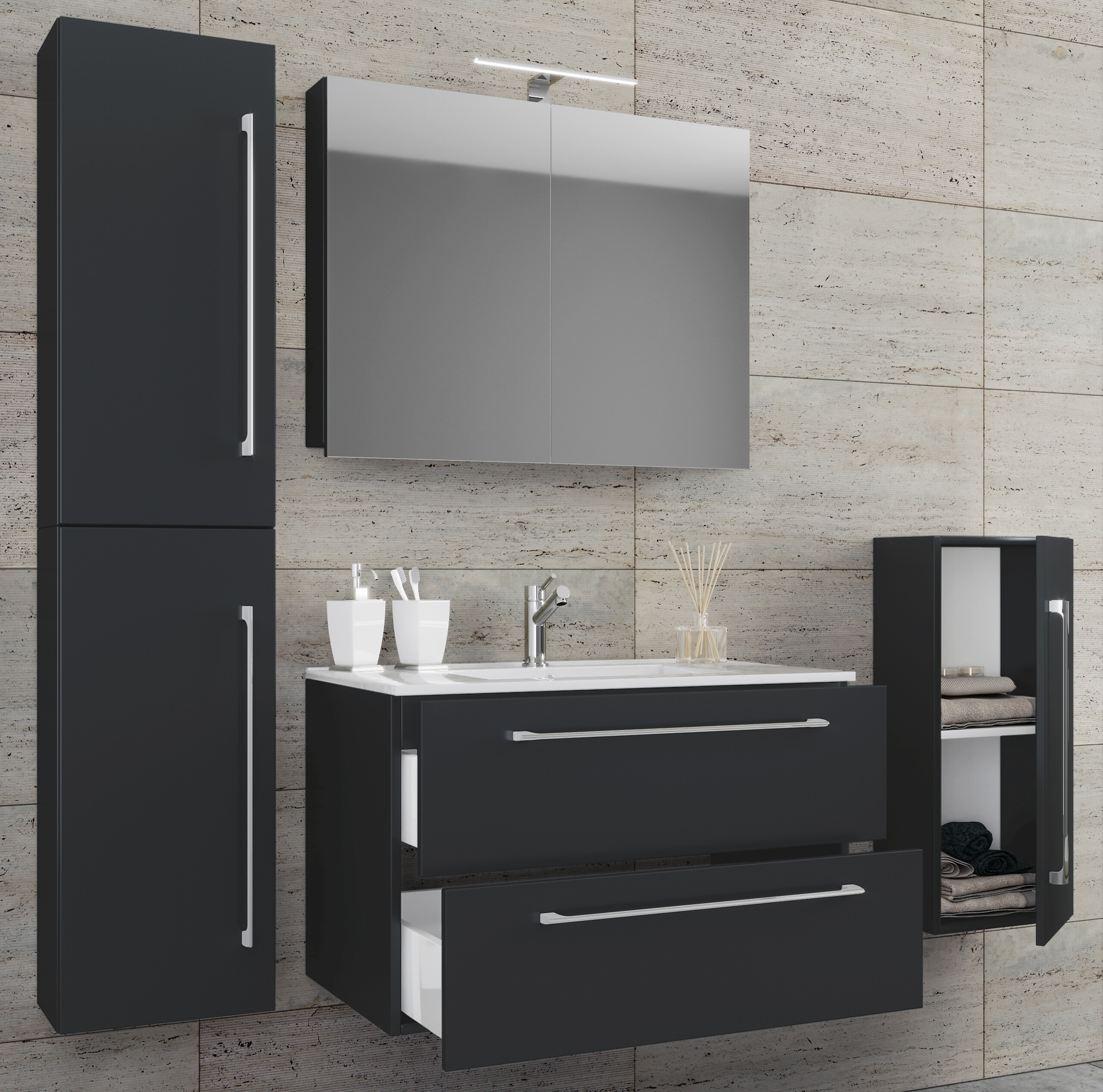 Waschplatz 5tlg-Badinos schwarz B/H/T: ca. 80x50x46 cm