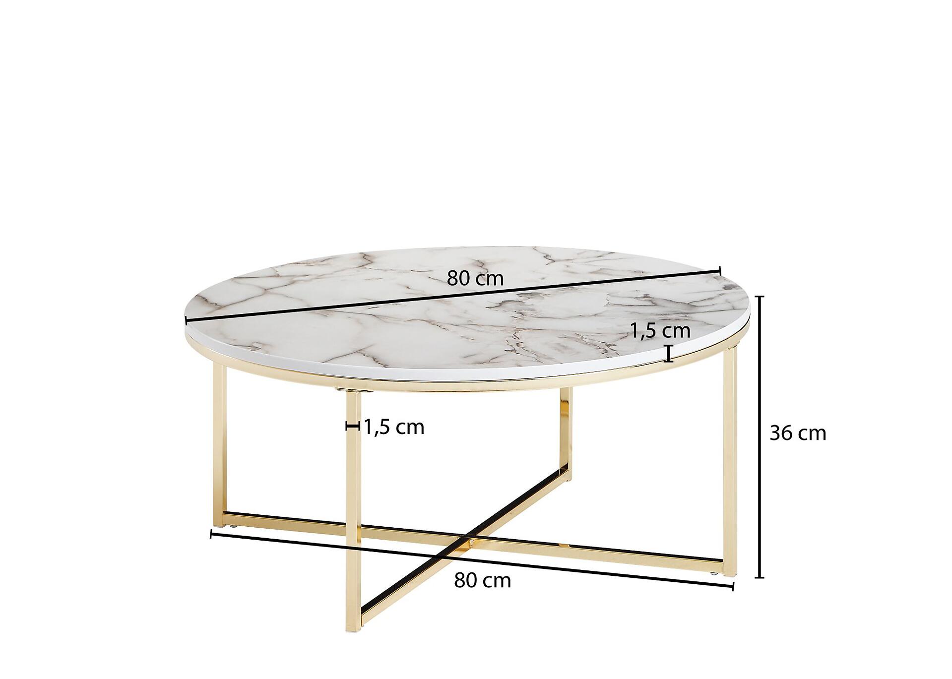 Wohnling Couchtisch weiß Marmor gold MDF Stahl B/H/T: ca. 80x35x80 cm