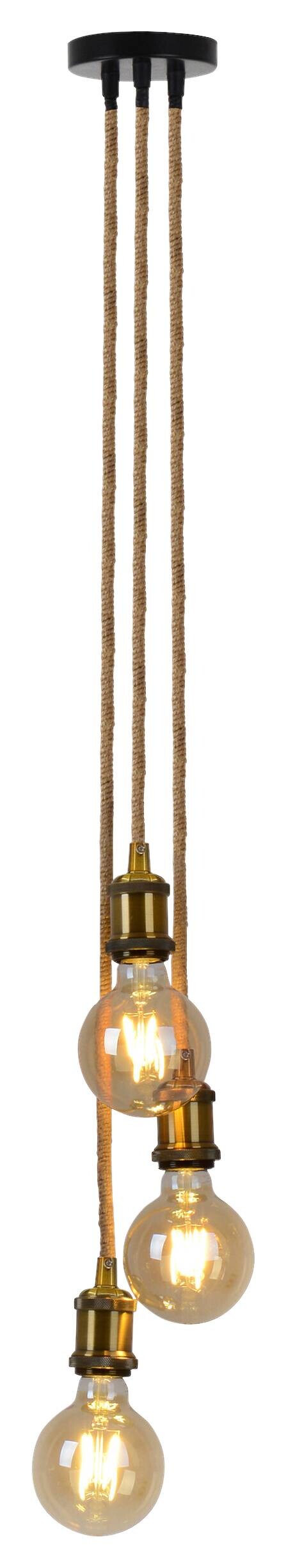 Näve Leuchten Pendelleuchte 127344 altmessing Textil Metall B/H/T: ca. 18x85x18 cm E27 3 Brennstellen