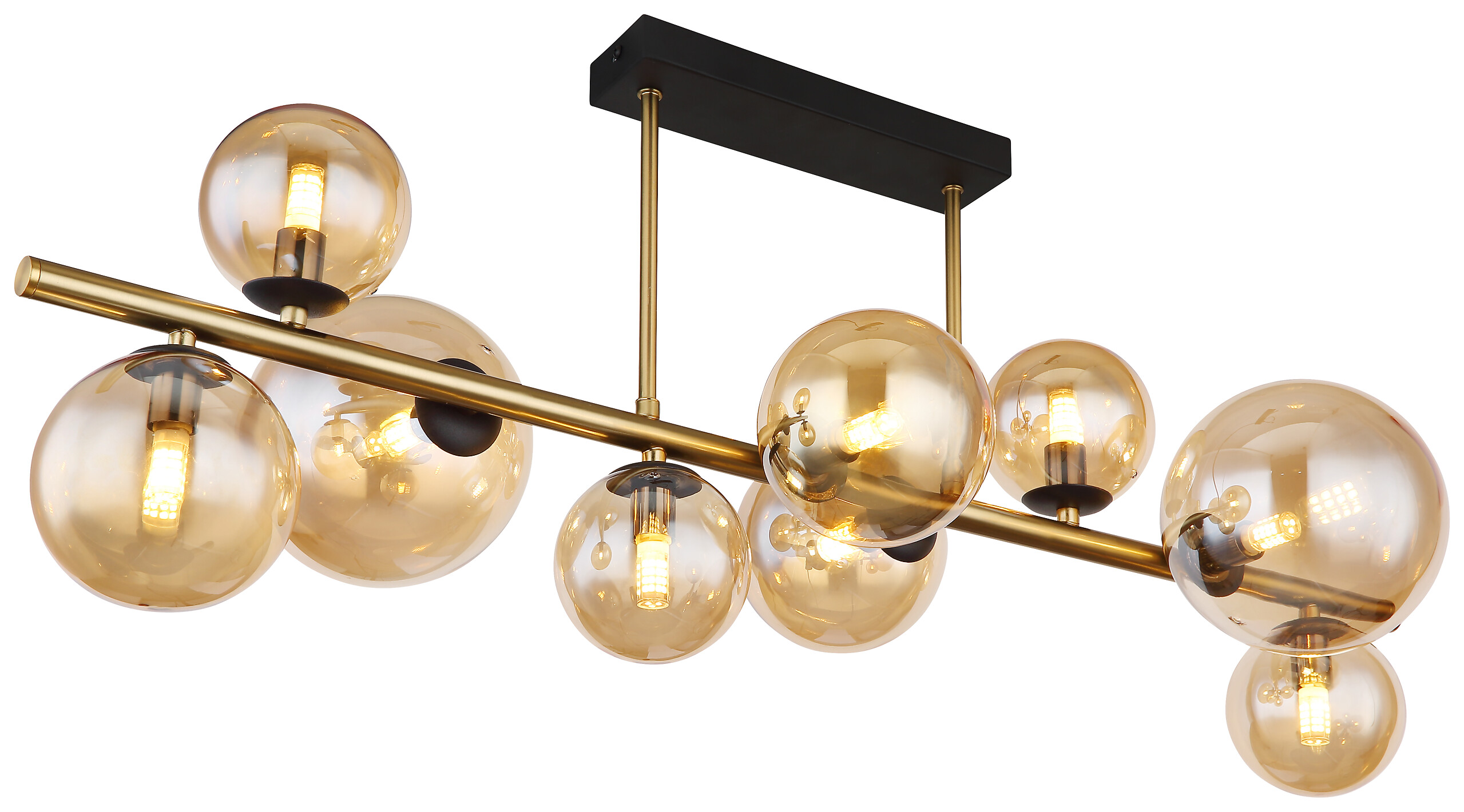 GLOBO Deckenleuchte 56135-9D amber schwarz messing Glas Metall B/H/L: ca. 30x38x87 cm G9 9 Brennstellen