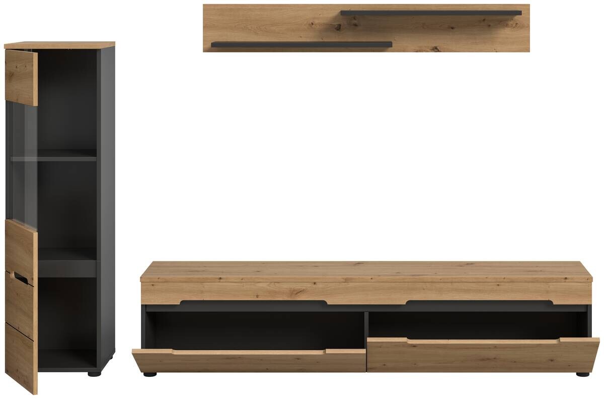 Wohnwand Canu basaltgrau Nachbildung Artisan Oak Nachbildung B/H/T: ca. 221x141x33 cm