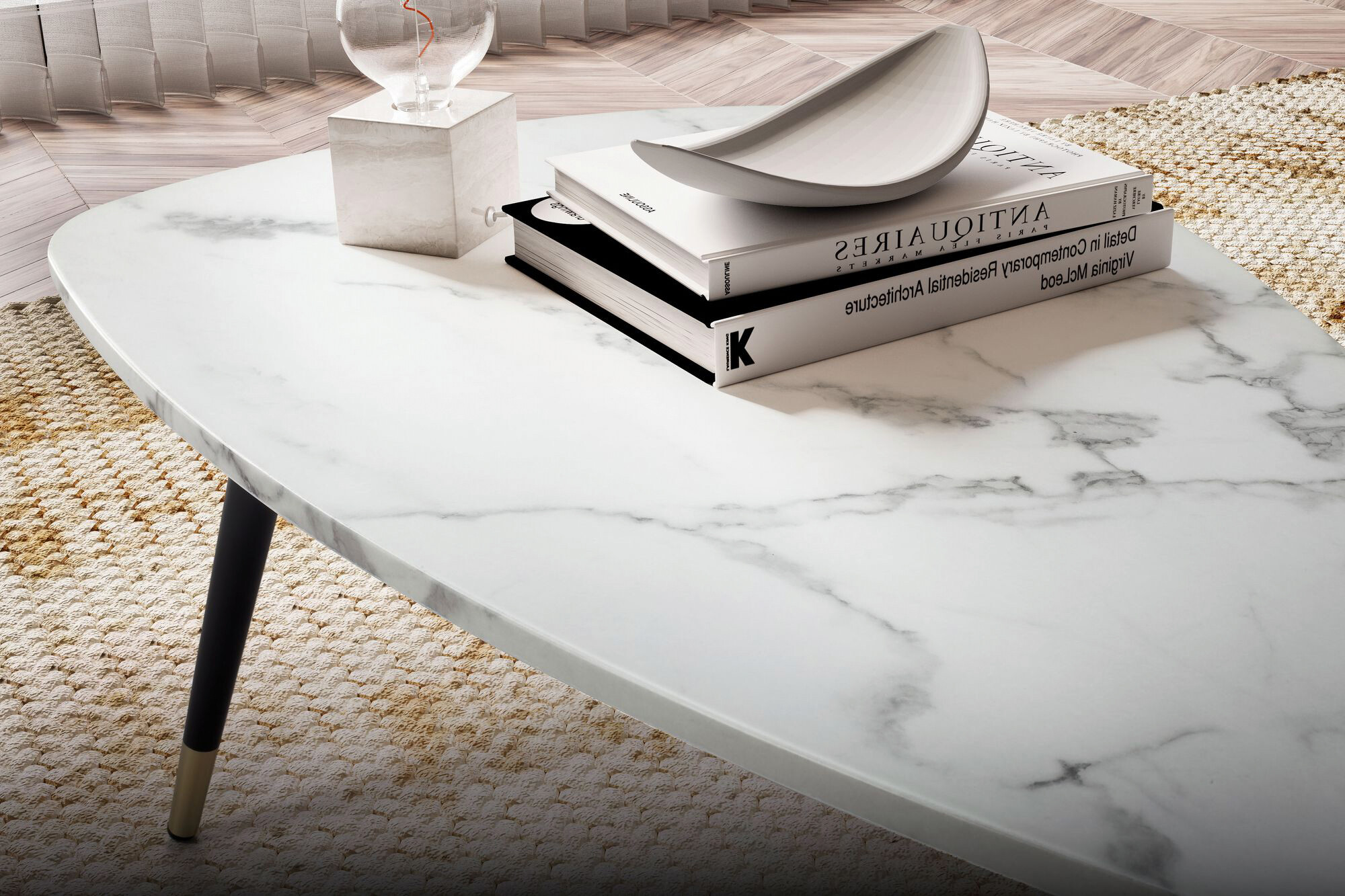 Wohnling Couchtisch weiß Marmor B/H/T: ca. 90x41x60 cm