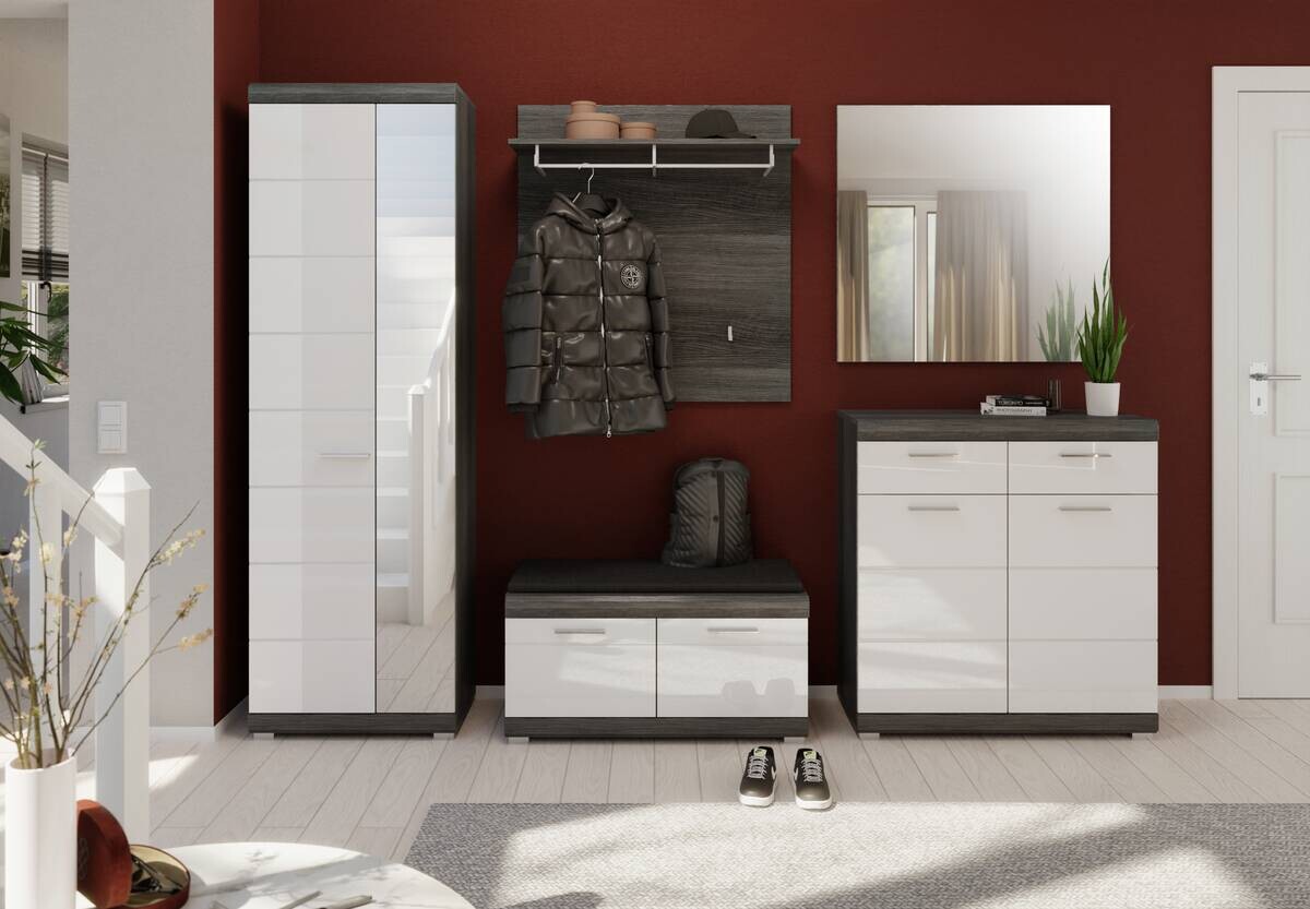 Garderobenschrank SCOUT Rauchsilber Nachbildung weiß Hochglanz B/H/T: ca. 62x197x37 cm