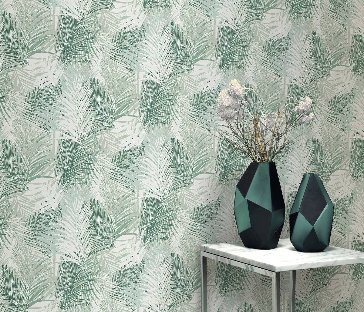 Erismann Vliestapete Palmenblätter grün weiß B/L: ca. 53x1005 cm