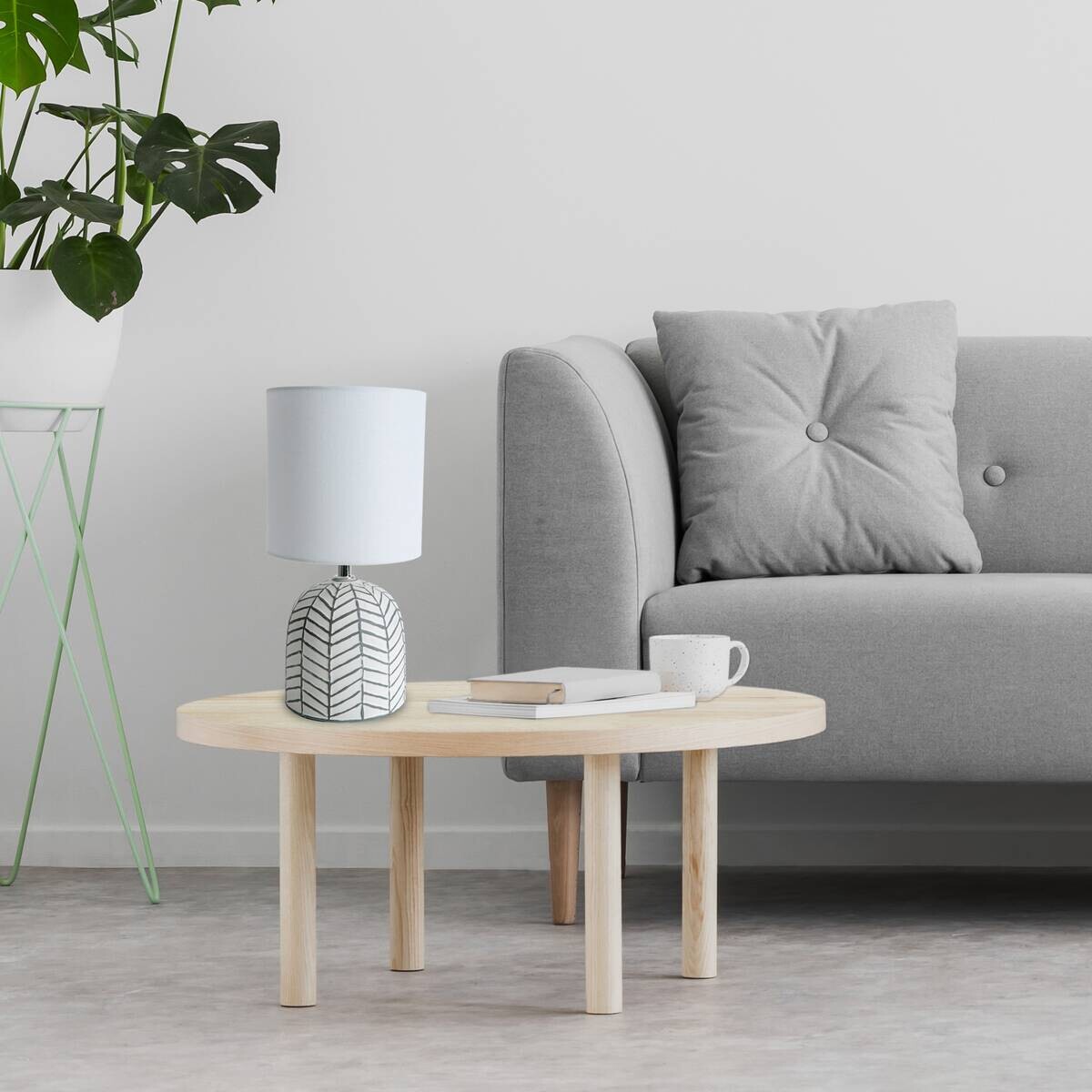 Näve Leuchten Tischleuchte FOLIO NV3189323 weiß grau Keramik Leinen H/D: ca. 27,5x14 cm E14 1 Brennstellen