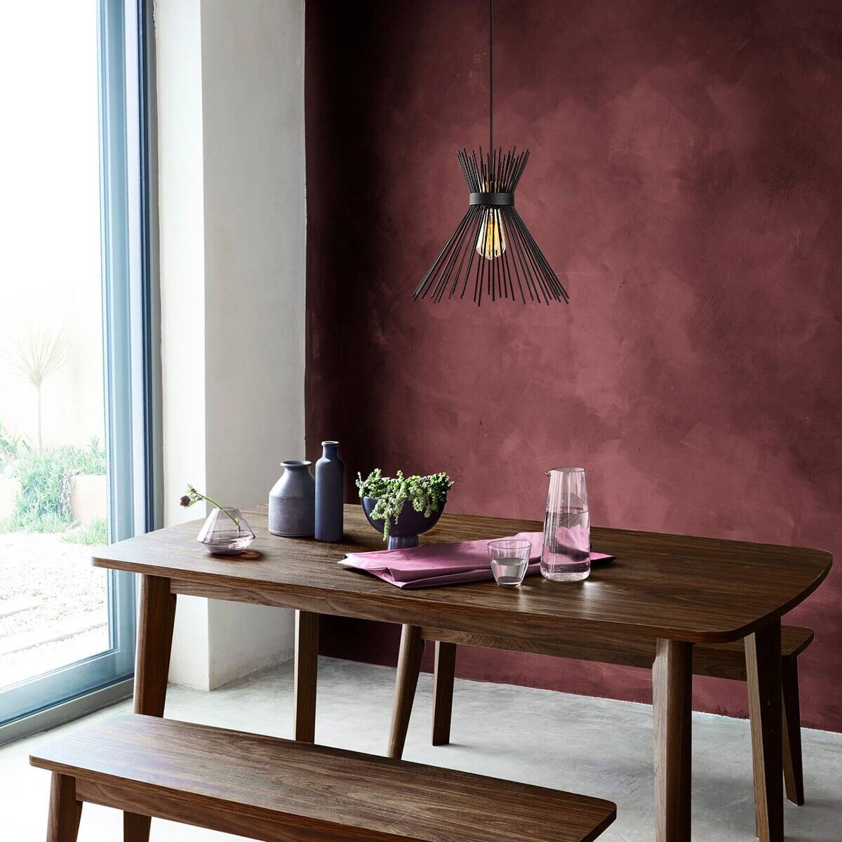 Opviq Pendelleuchte Kirpi schwarz Eisen B/H/T/L/D: ca. 34x131x34x34x34 cm E27 1 Brennstellen