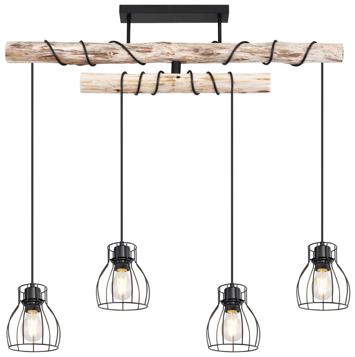 GLOBO Deckenleuchte Mina schwarz natur Metall Holz B/H/T: ca. 90x100x14 cm E27 4 Brennstellen