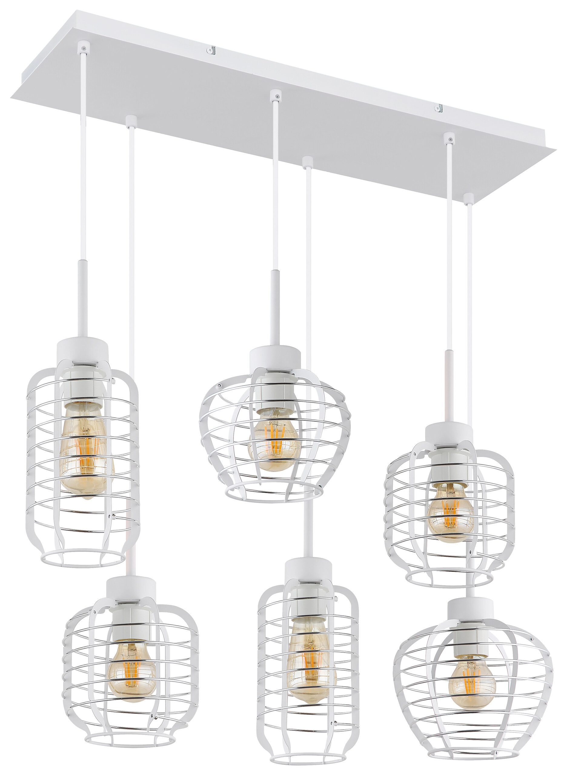 GLOBO Hängeleuchte weiß Chrom Metall Aluminium B/H/L: ca. 55x25x74 cm E27 6 Brennstellen