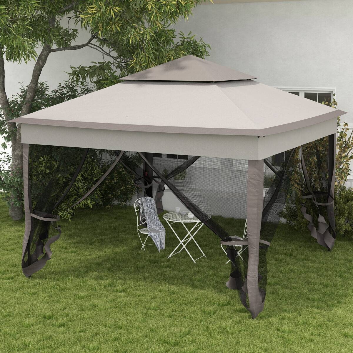 Outsunny Pavillon hellgrau Edelstahl B/H/L: ca. 325x325x270 cm