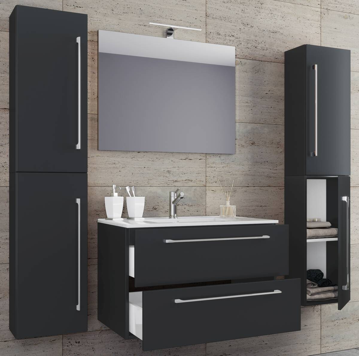 Waschplatz 5tlg-Badinos schwarz B/H/T: ca. 80x50x46 cm