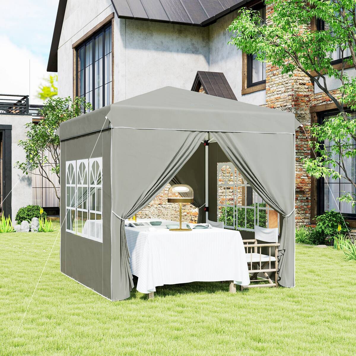 Outsunny Pavillon hellgrau Polyester B/H/L: ca. 248x270x248 cm