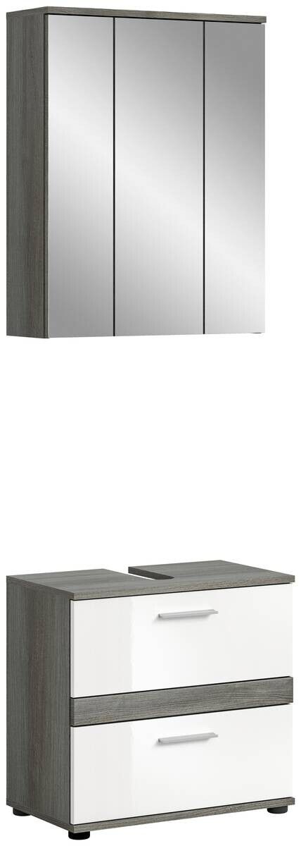 Badezimmer-Set BLAKE Rauchsilber Nachbildung weiß Hochglanz B/H/T: ca. 60x191x34 cm Badezimmer-Set BLAKE Rauchsilber Nachbildung weiß Hochglanz B/H/T: ca. 60x191x34 cm