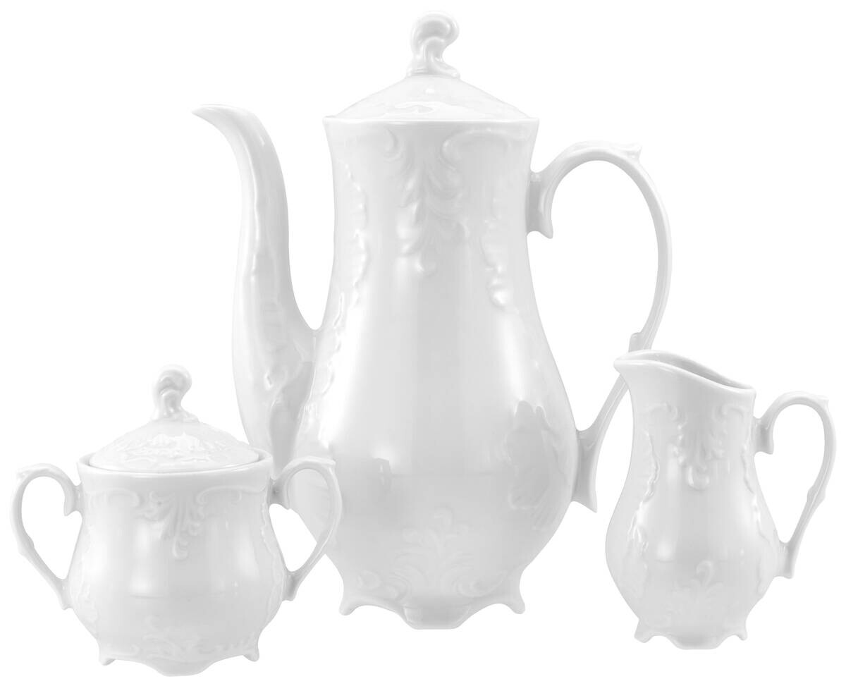 CreaTable Kaffeegarnitur Rokoko weiß Porzellan 3 tlg.