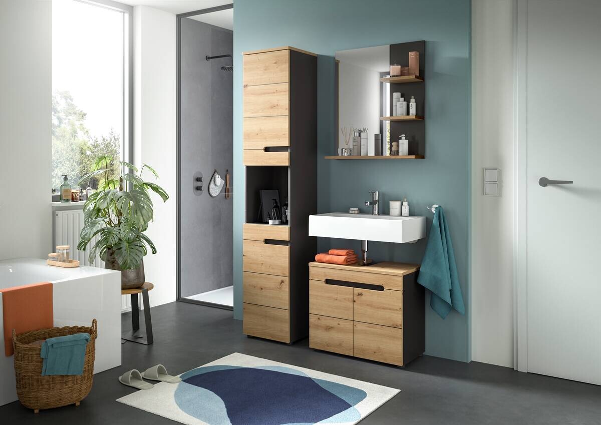 Badezimmer-Set Canu Basalt Eiche Artisan Nachbildung B/H/T: ca. 154x193x34 cm