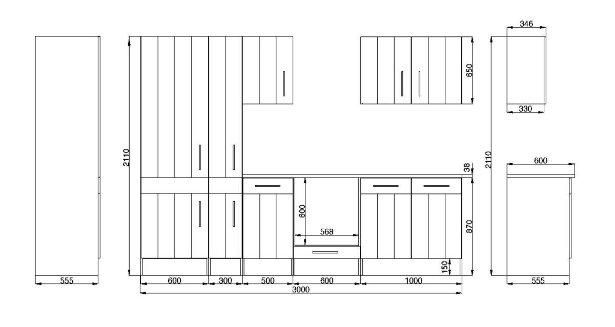 Respekta Küchenblock Premium weiß matt B/H/T: ca. 300x211x60 cm