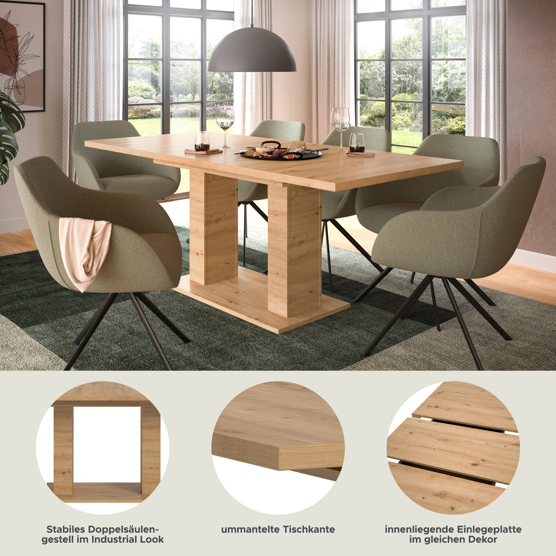 Esstisch MOTION Artisan Oak Nachbildung B/H/T: ca. 150x76x90 cm