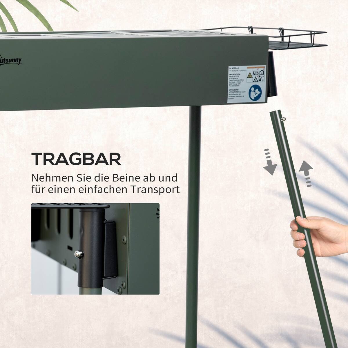 Outsunny Holzkohlegrill Stahl B/H/L: ca. 30x70x77 cm
