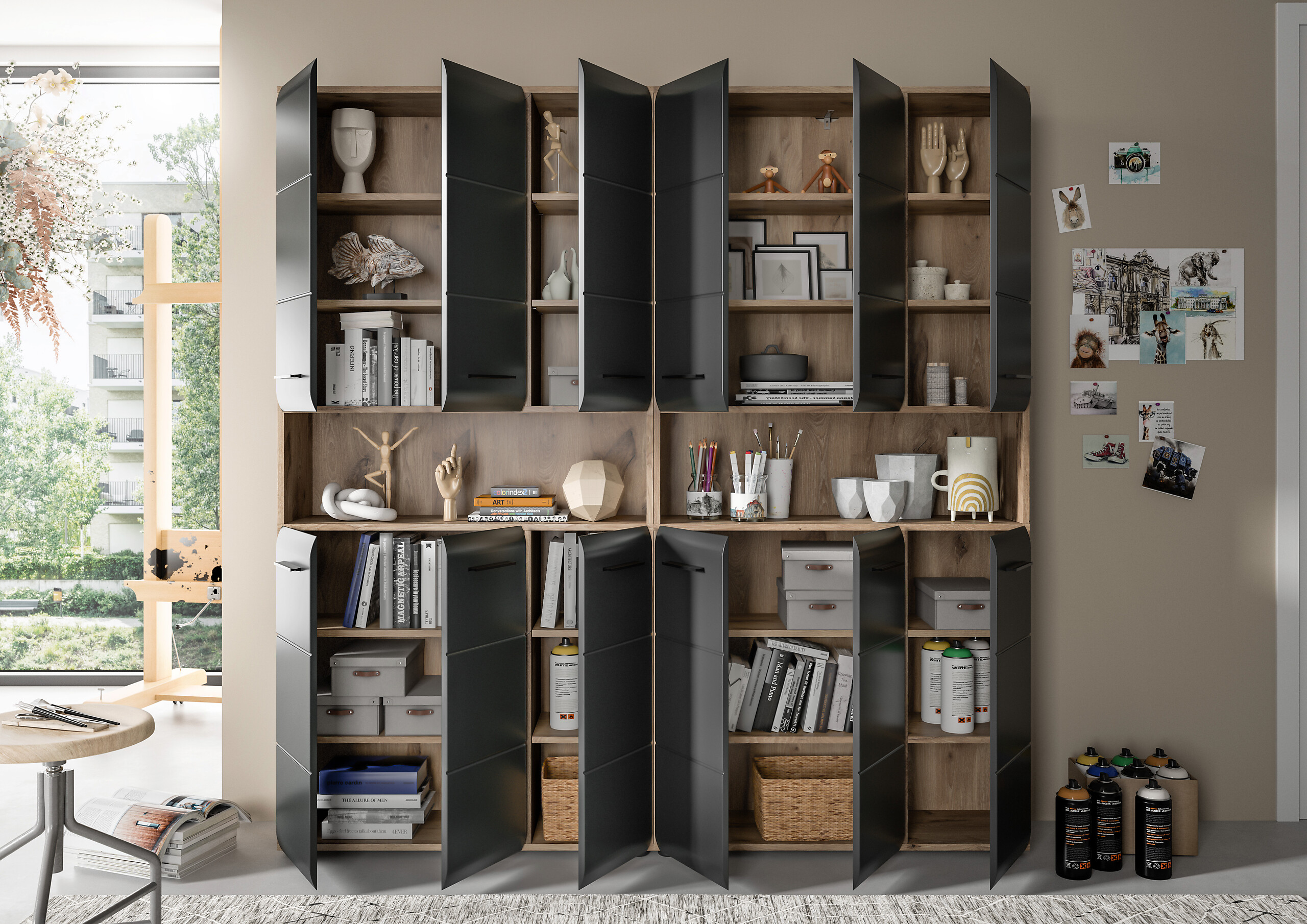 Badezimmer-Set Ice Nox Oak Nachbildung schwarz matt B/H/T: ca. 180x185x30 cm