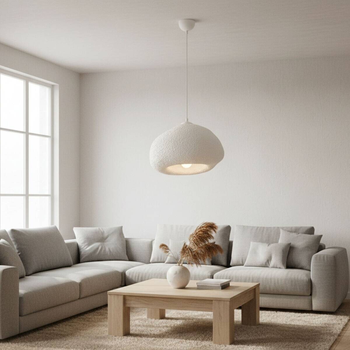 Opviq Pendelleuchte weiß Metall Fiberglas B/T/L: ca. 42x40x42 cm E27 1 Brennstellen