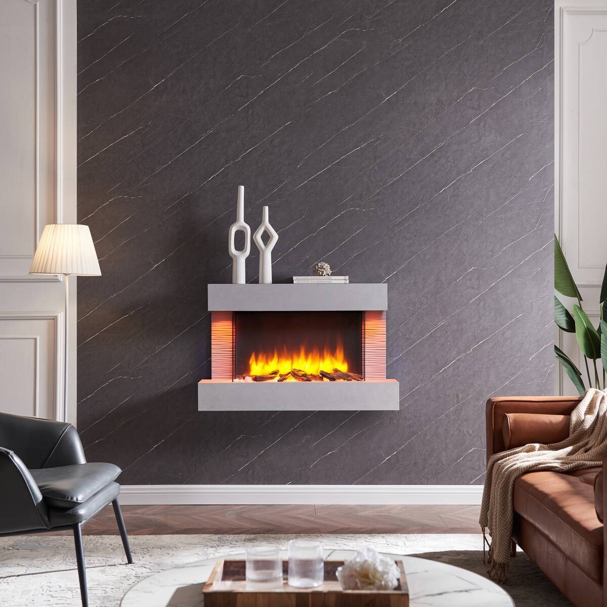 Balderia Wandkamin Elektrischer-Kamin Aidan grau MDF B/H/T: ca. 623x100x24 cm