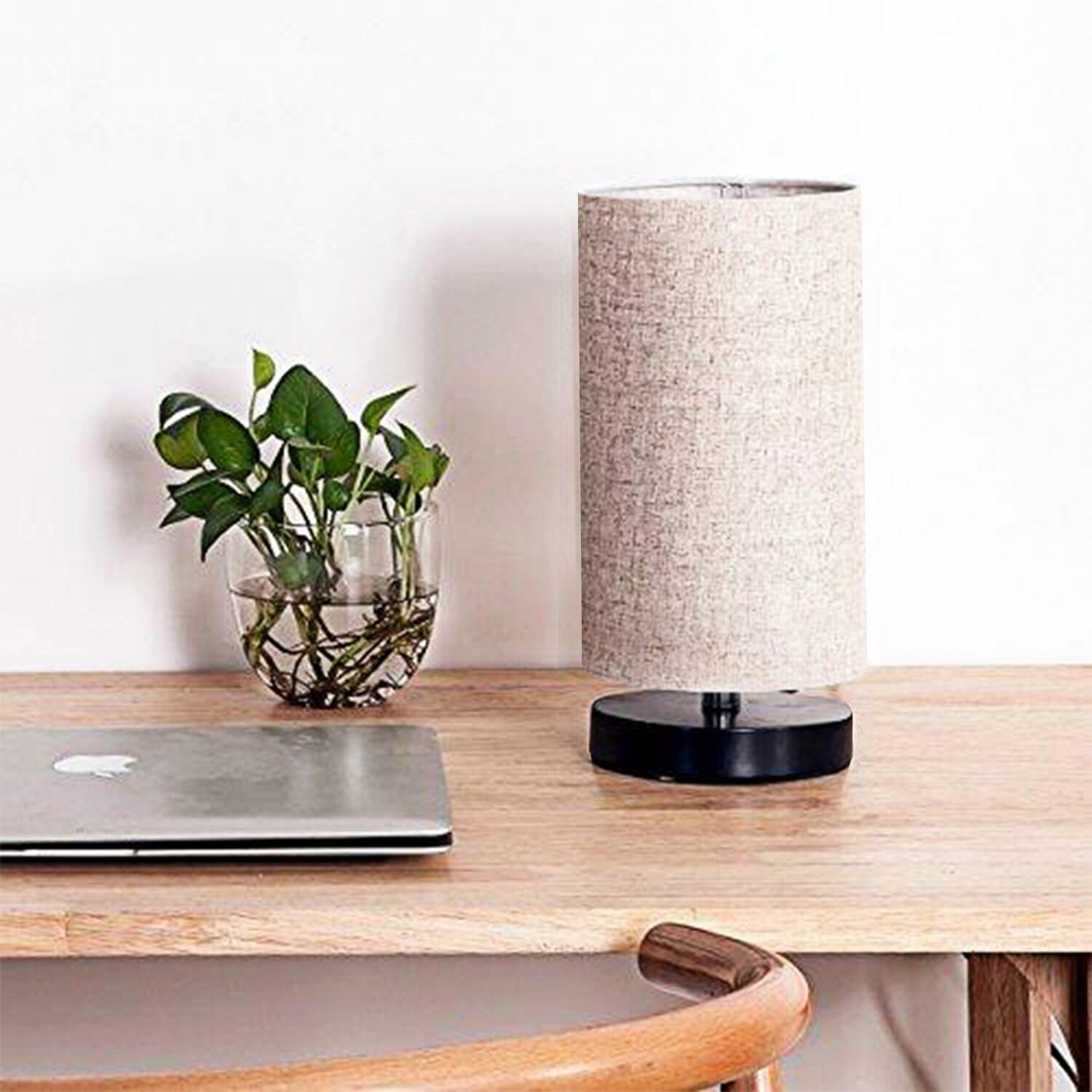 Opviq Tischleuchte creme PVC Metall B/H/L: ca. 15x28x15 cm E14 1 Brennstellen