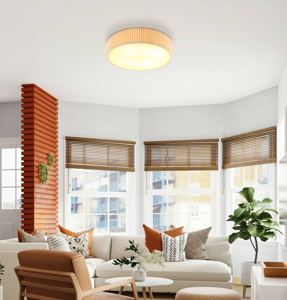 GLOBO Deckenleuchte Opal natur weiß Metall Textil Kunststoff H/D: ca. 13x53 cm E27 4 Brennstellen