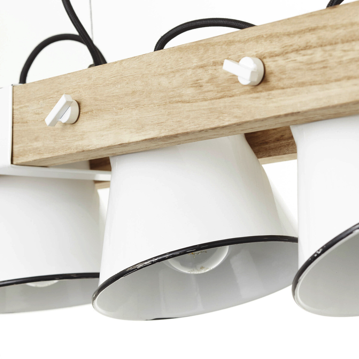 Brilliant Pendelleuchte Plow weiß hellbraun Metall Holz B/T/L: ca. 95x20x115 cm E27 5 Brennstellen