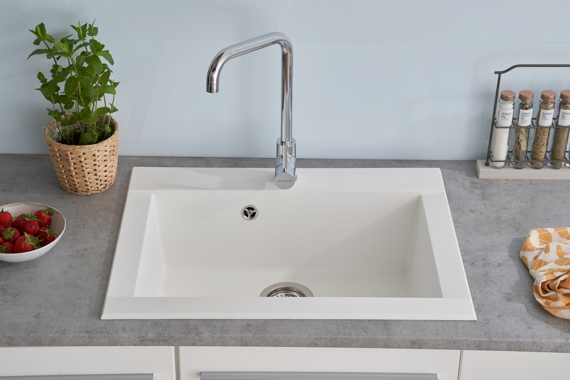 Respekta Einbauspüle Ohio 66 x 50 W weiß Mineralite B/H/T: ca. 66x21x50 cm