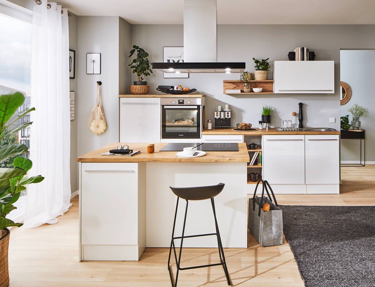 Respekta Inselküche Gabriel weiß Hochglanz B/H/T: ca. 320x200x60 cm