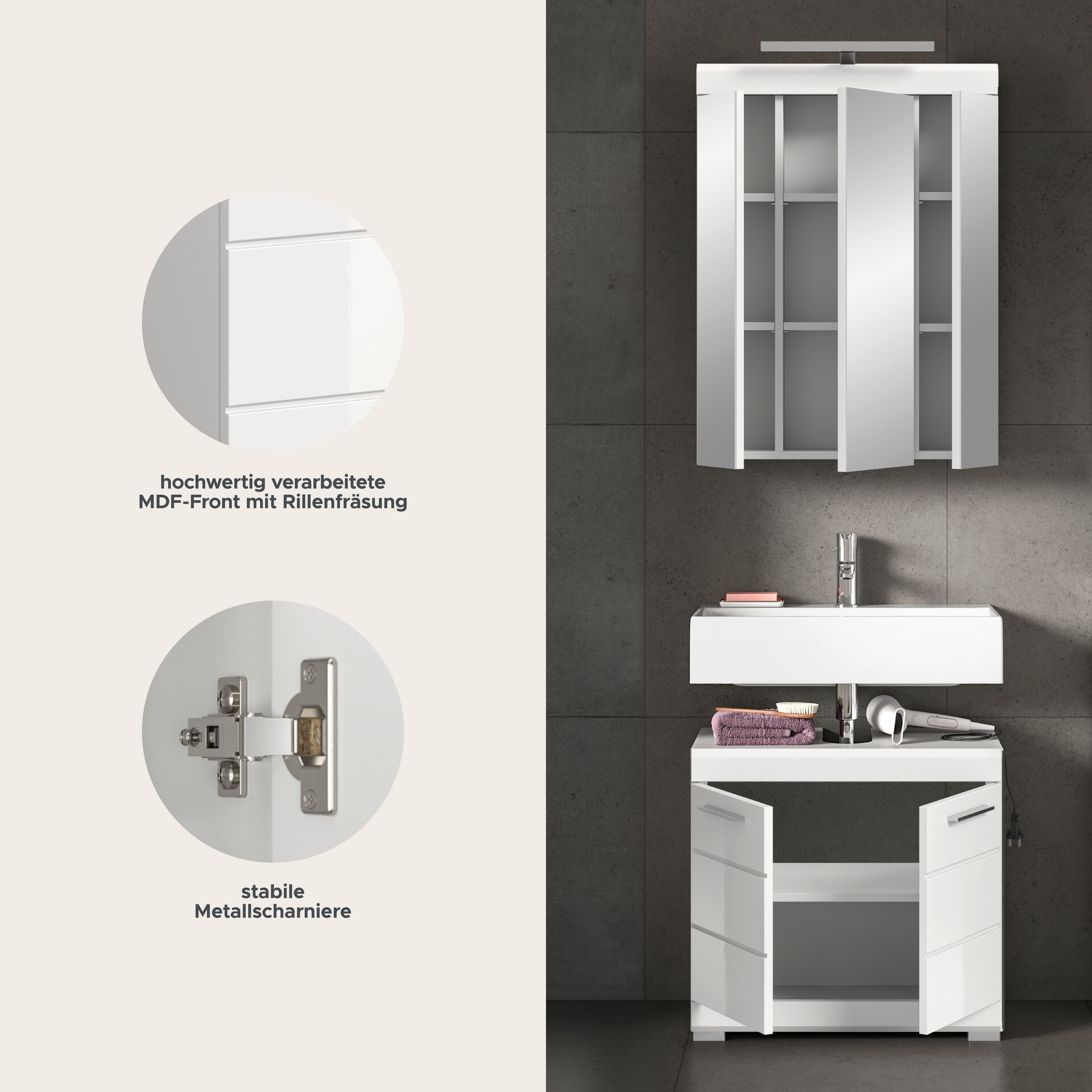 Badezimmer-Set Scout weiß weiß Hochglanz B/H/T: ca. 60x191x34 cm