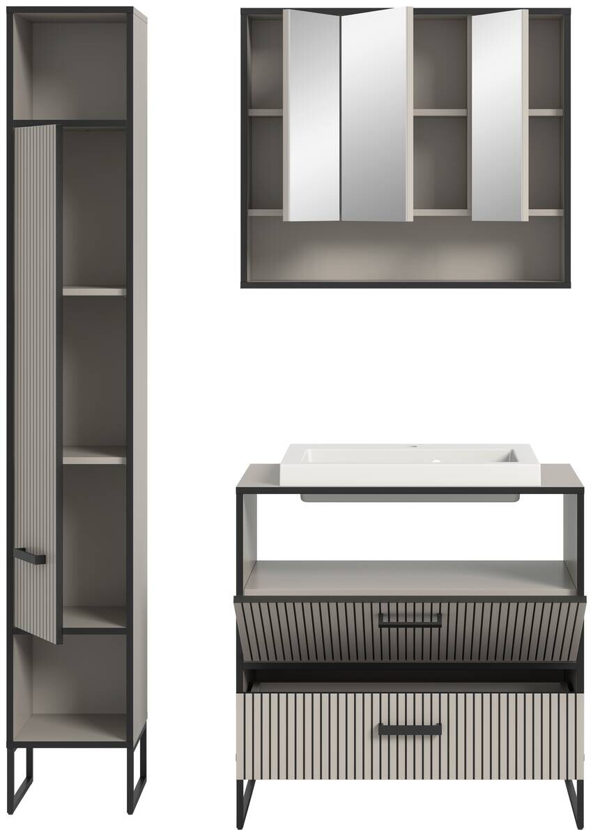 Badezimmer-Set BAGNO schwarz Kaschmirgrau Nachbildung B/H/T: ca. 125x192x48 cm