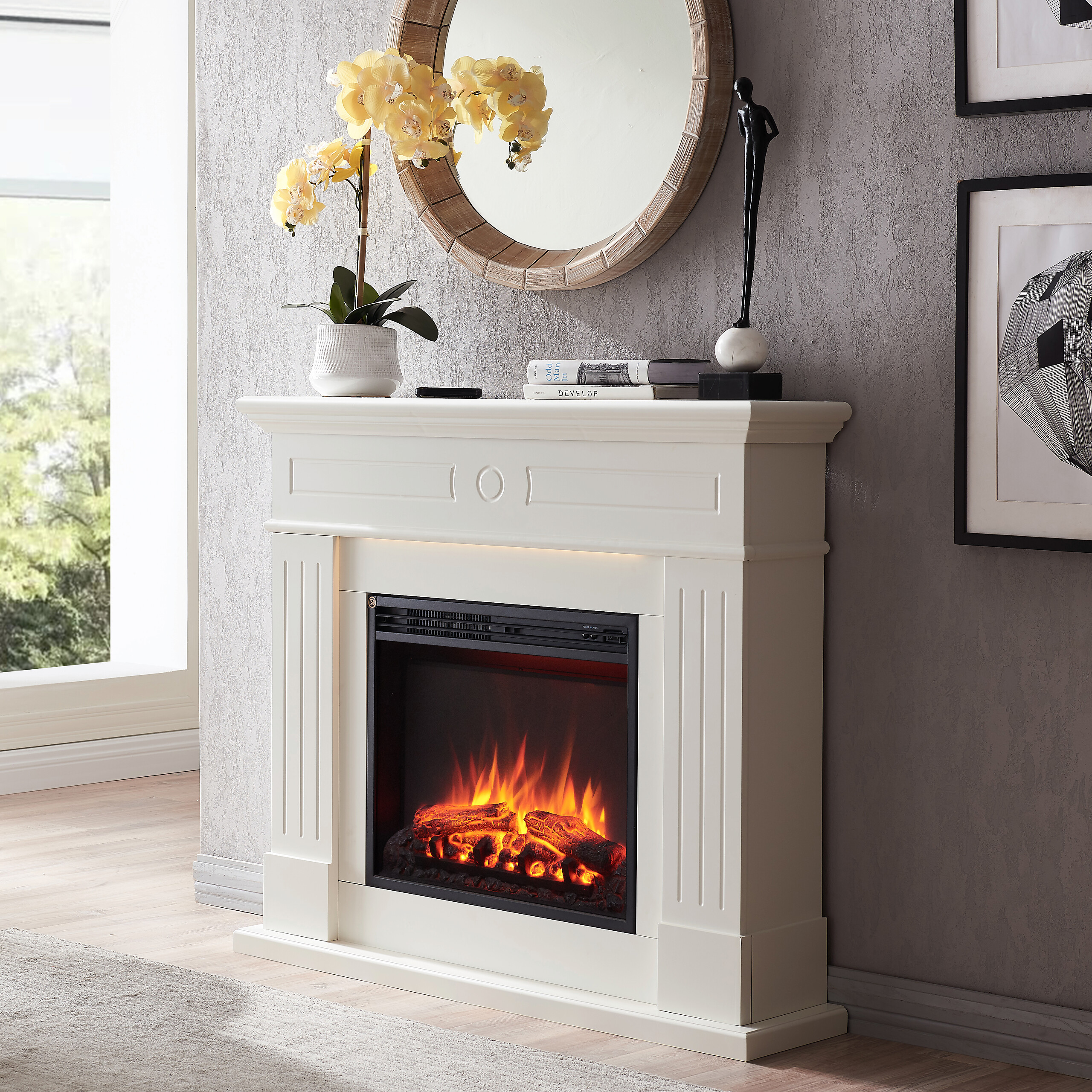 Balderia Elektrischer Kamin Elektrischer-Kamin Leandros weiß MDF B/H/T: ca. 110x95x24,9 cm