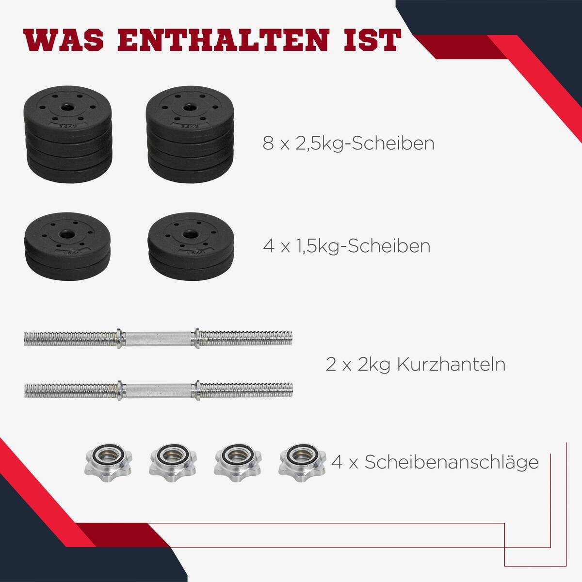 HOMCOM Hantelset schwarz Kunststoff B/H/L: ca. 18x7,5x43 cm