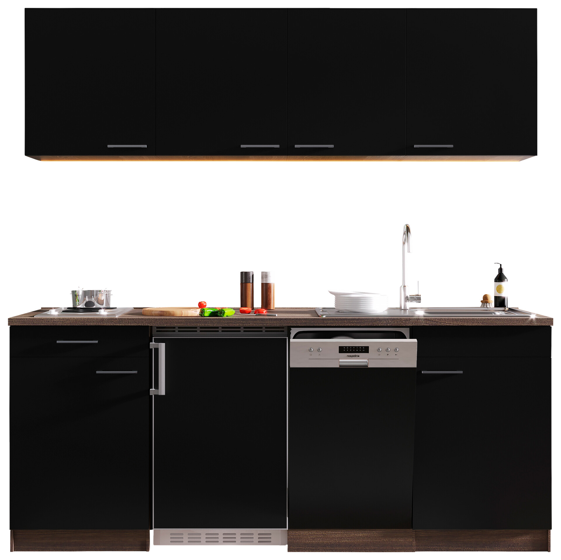 Respekta Küchenblock Economy schwarz matt B/H/T: ca. 195x200x60 cm