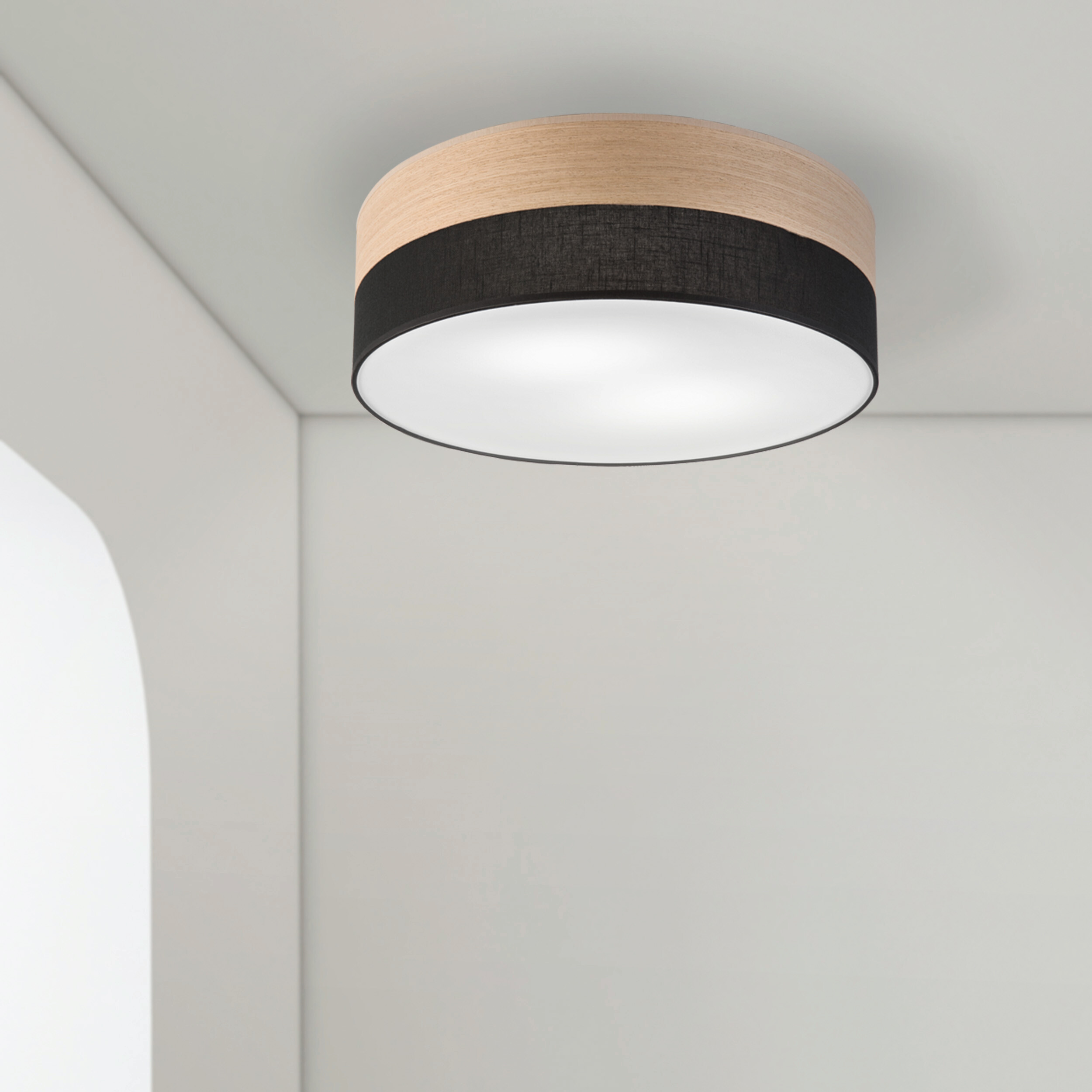 Lamkur Deckenleuchte Eiche schwarz Holz PVC B/H/L: ca. 45x15x45 cm E27 2 Brennstellen