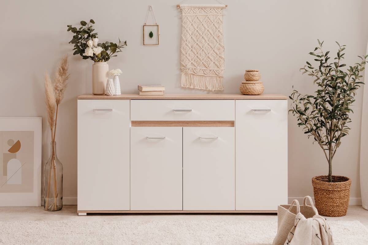 Sideboard Volos Eiche Sonoma Nachbildung weiß B/H/T: ca. 160x90x38 cm