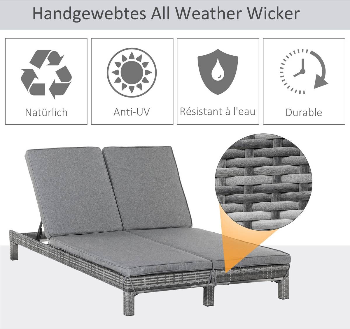 Outsunny Doppelliege grau Metall B/H/L: ca. 120x28x195 cm