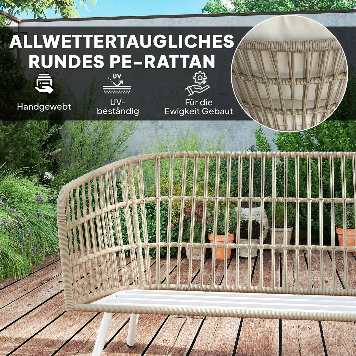 Outsunny Rattan Gartenmöbel-Set khaki Polyethylen B/H/L: ca. 65x69x132 cm