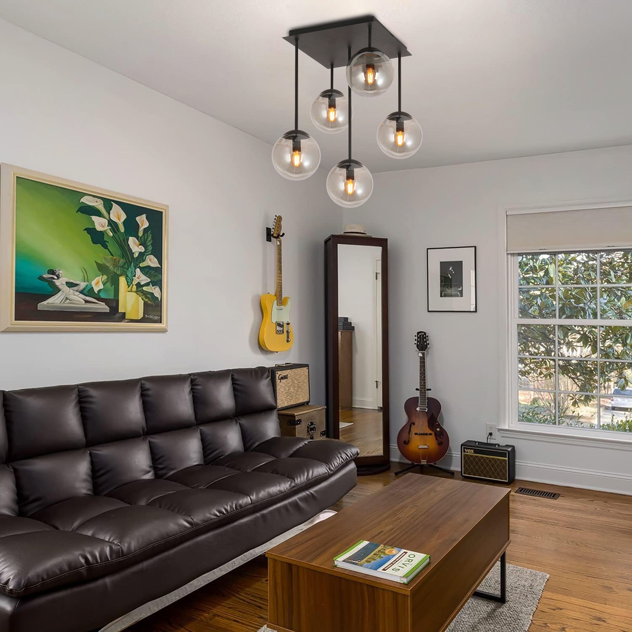 POCOline Deckenleuchte Space schwarz Glas B/H/T: ca. 40x50x40 cm E14 5 Brennstellen