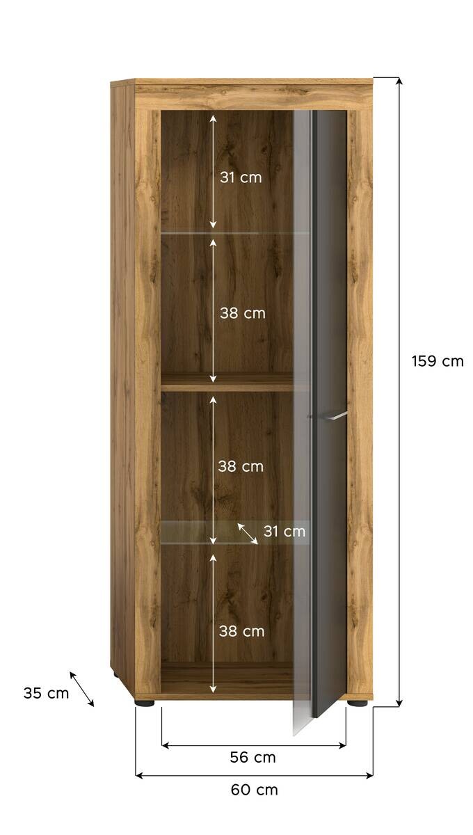 Vitrine Jam Eiche Wotan Nachbildung grau B/H/T: ca. 60x159x35 cm