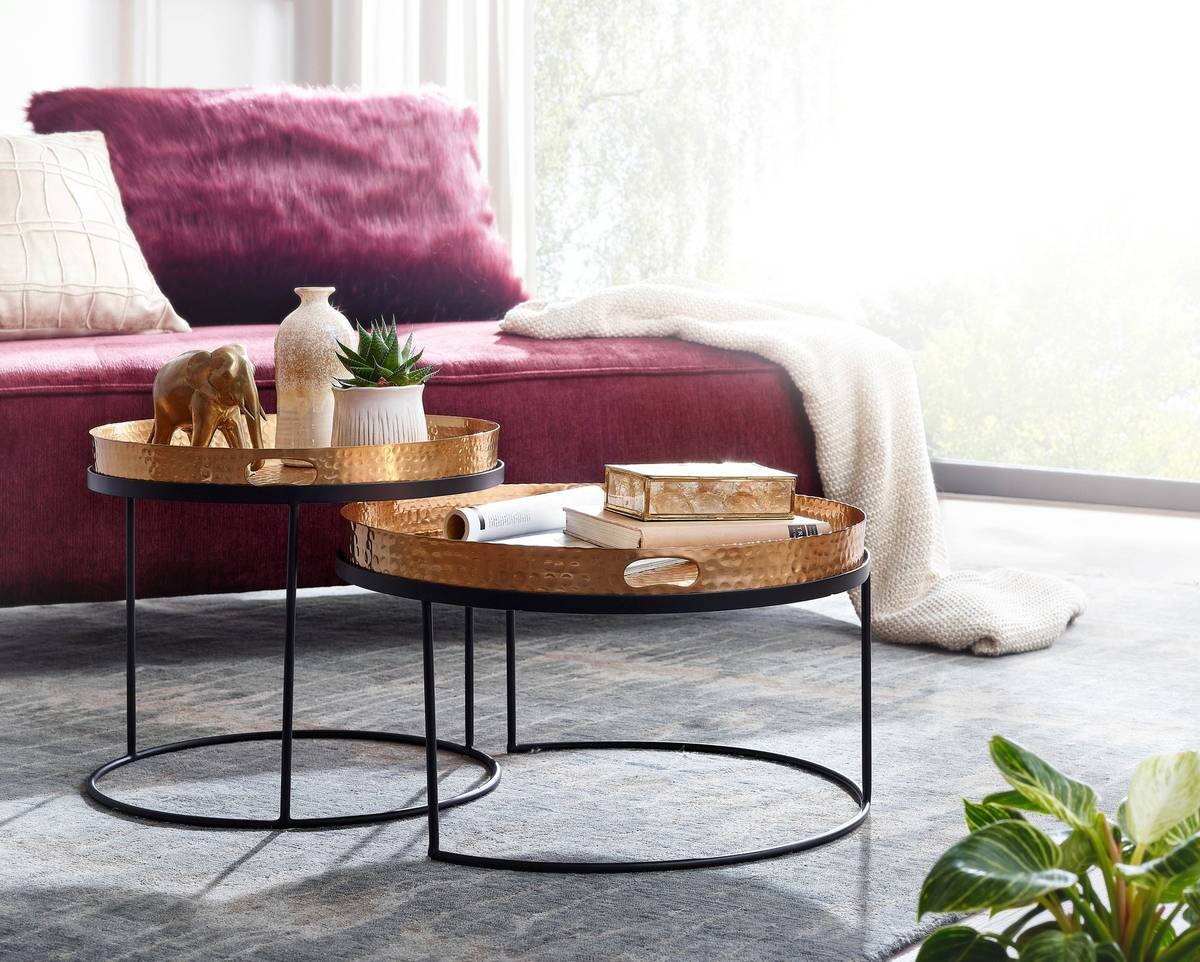 Wohnling Couchtisch 2er-Set. schwarz gold B/H/T: ca. 56x33x56 cm