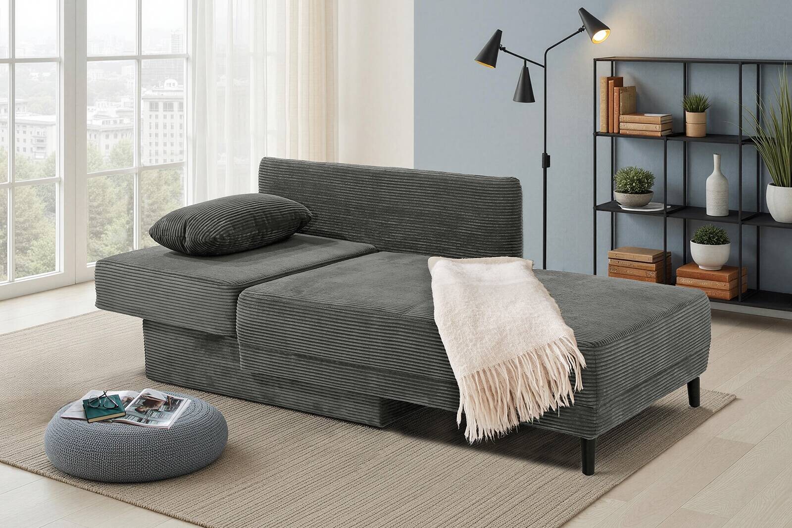 Recamiere grau Microfaser B/H/T: ca. 155x81x73 cm