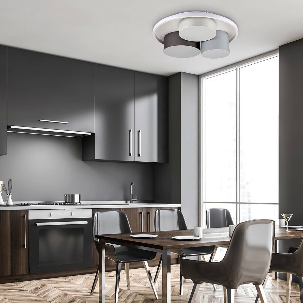 Näve Leuchten Deckenleuchte 1383716 grau Metall Kunststoff Textil B/H/T: ca. 49x15,5x49 cm null 3 Brennstellen