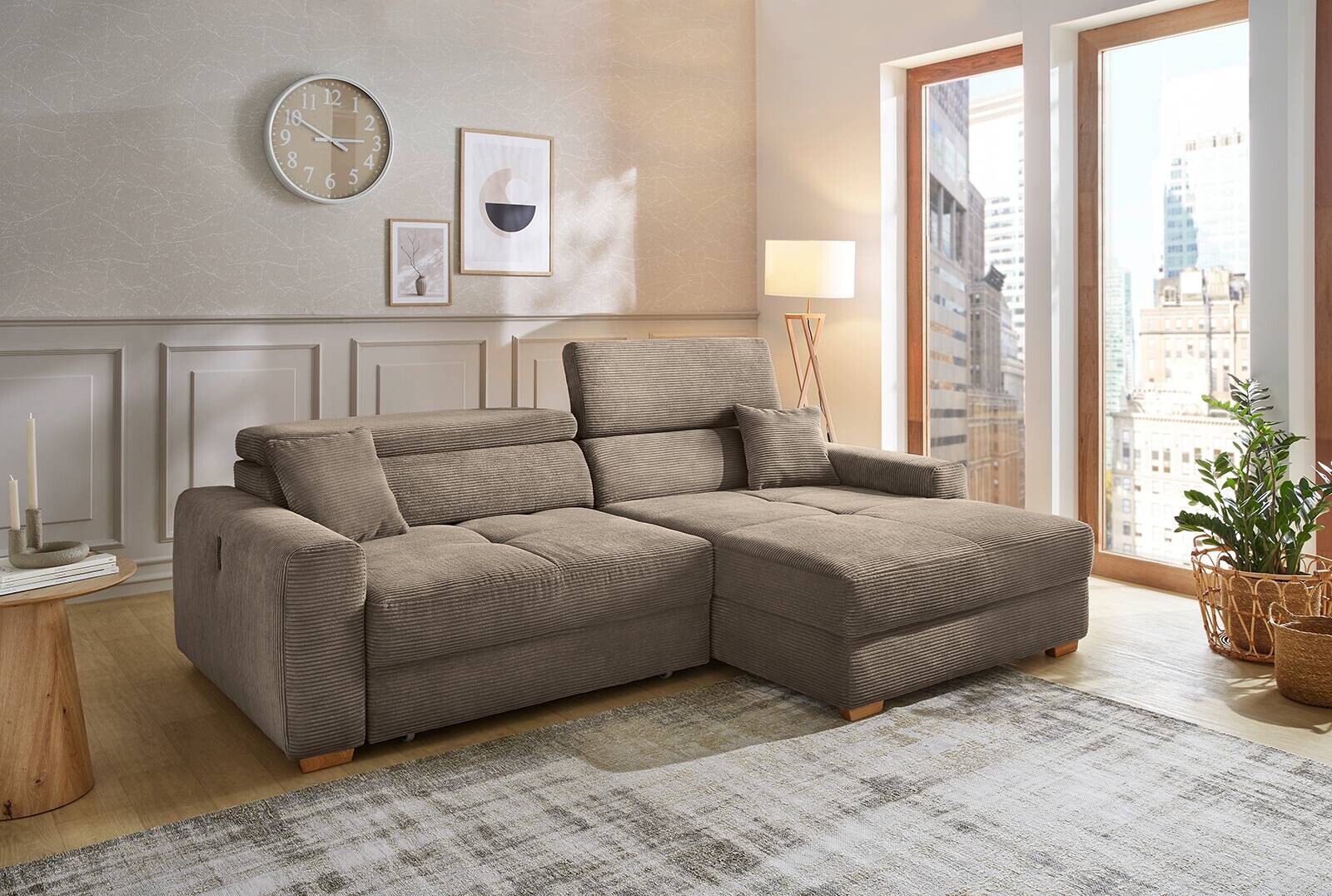 Ecksofa taupe Microfaser B/H/T: ca. 277x109x187 cm