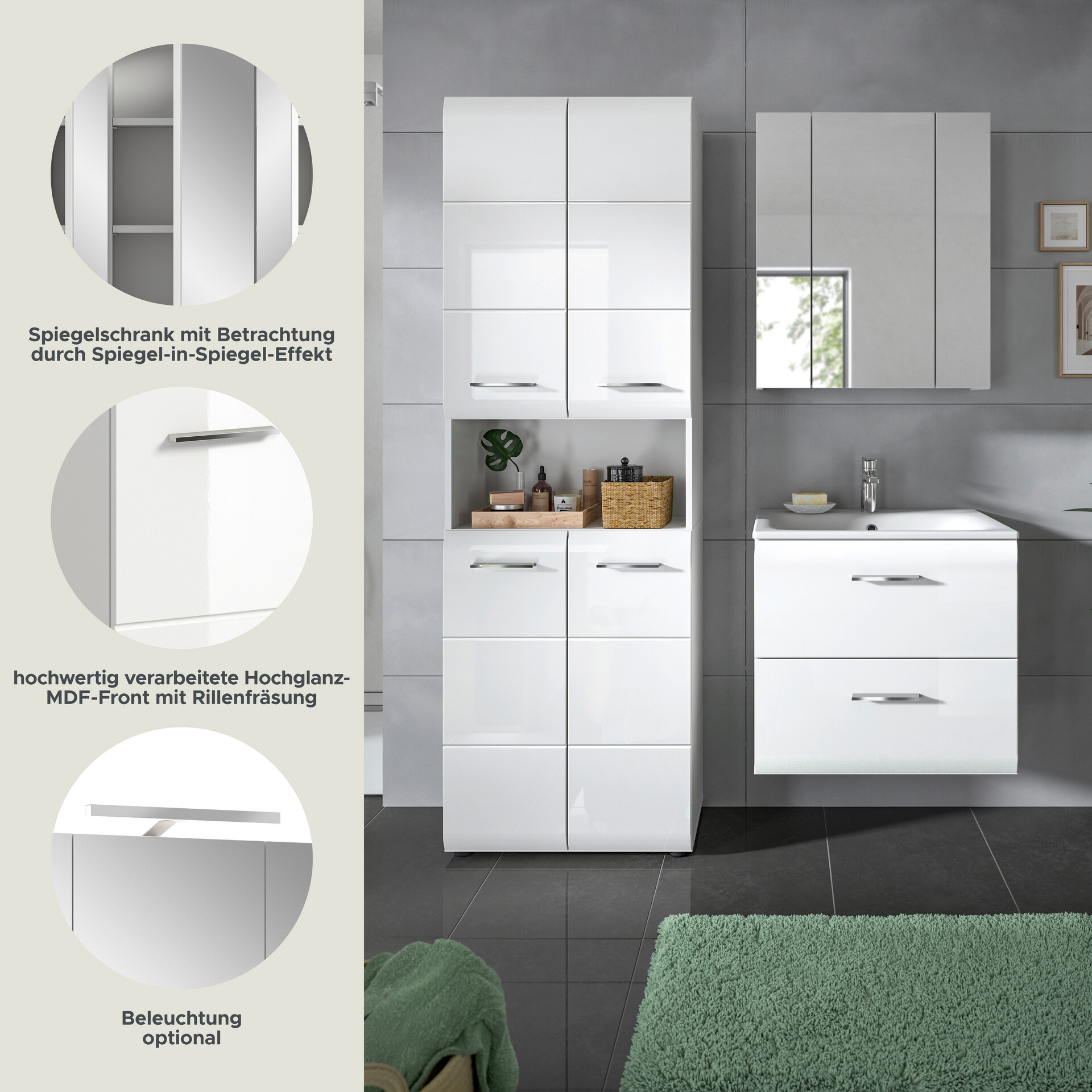 Badezimmer-Set Ice weiß weiß Hochglanz B/H/T: ca. 135x185x46 cm