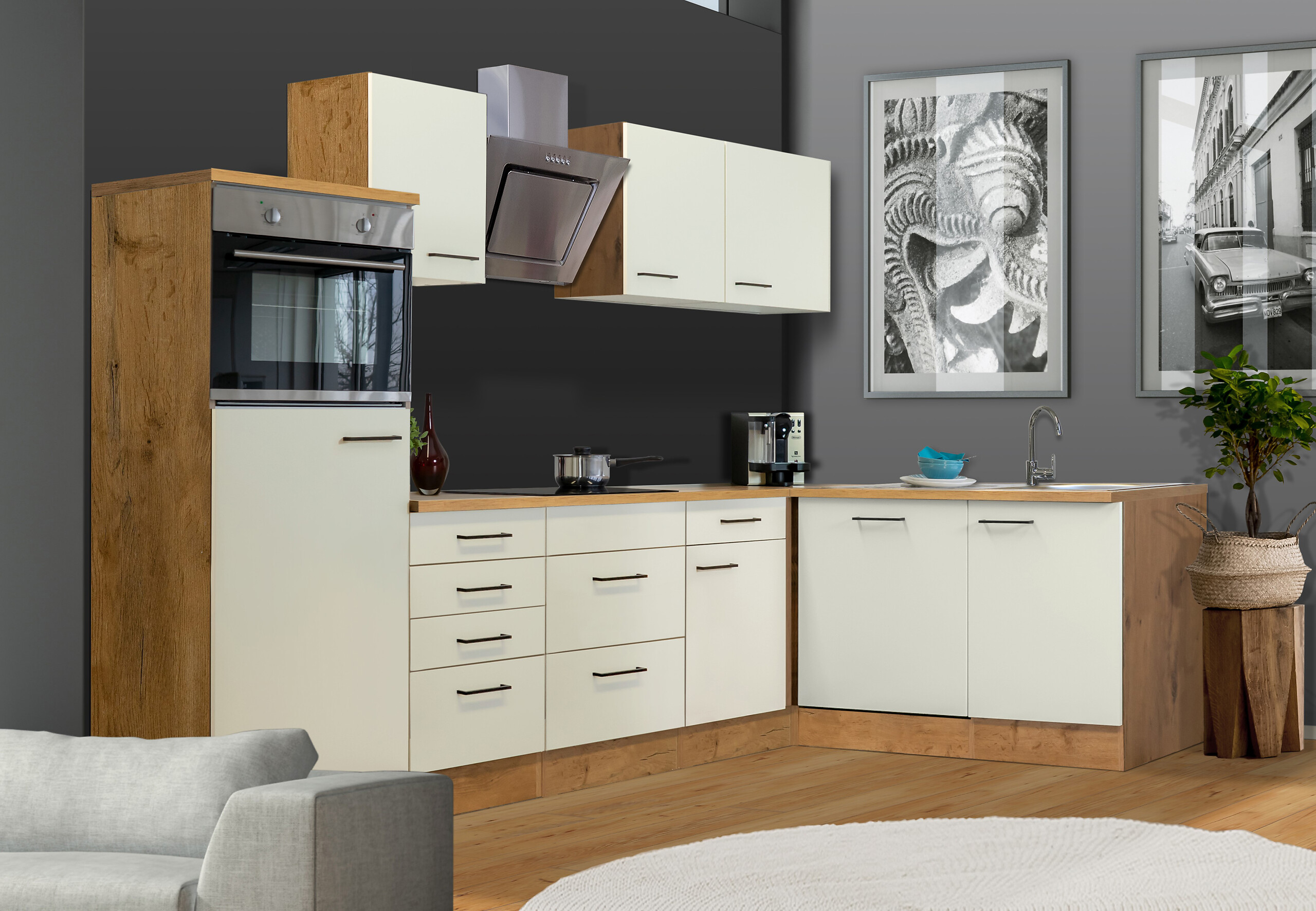 Winkelküche Avila Magnolie matt B/H/T: ca. 280x200x60 cm