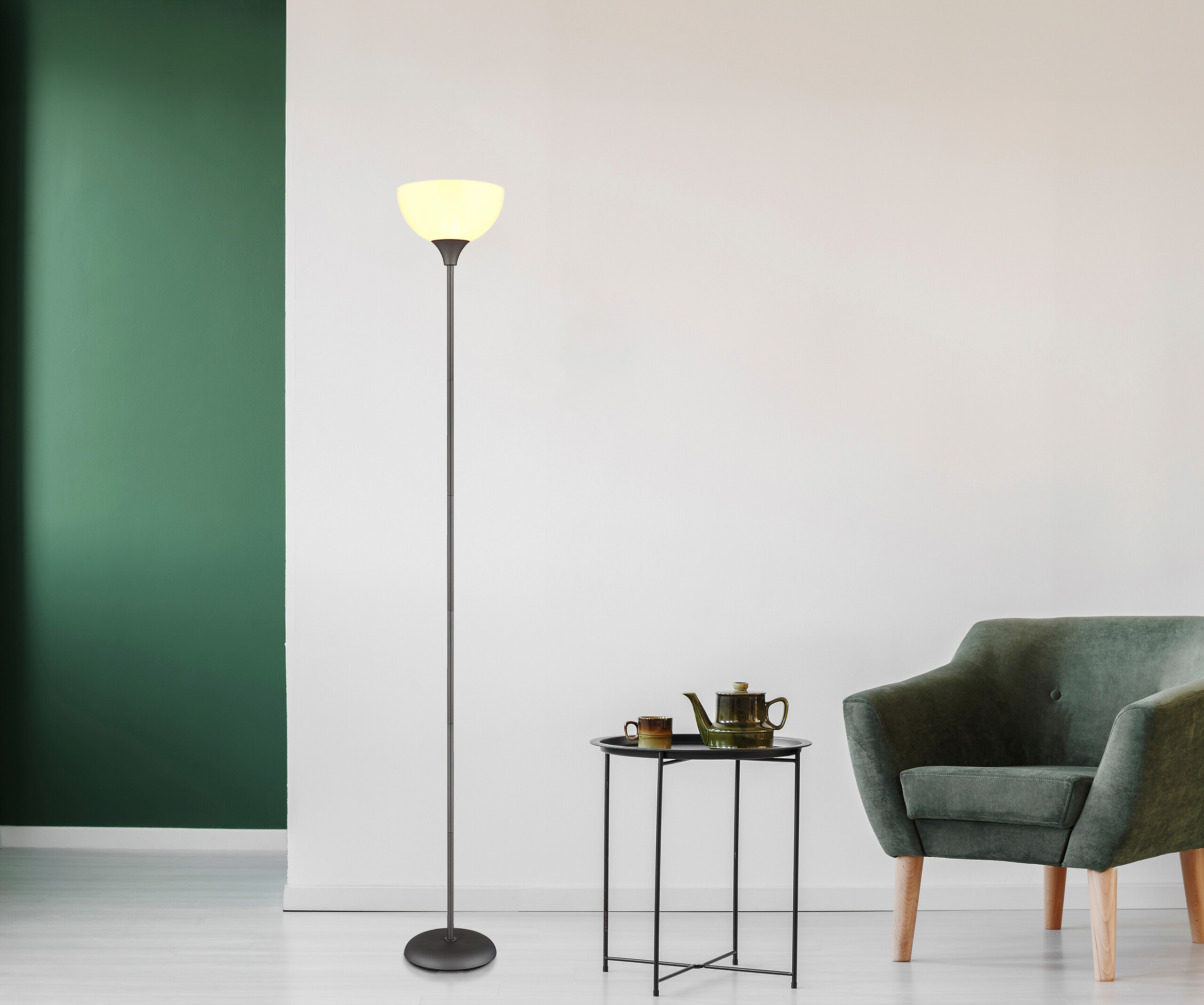 GLOBO Stehleuchte titanfarbig schwarz Opal Kunststoff Metall H/D: ca. 178,5x25 cm E27 1 Brennstellen